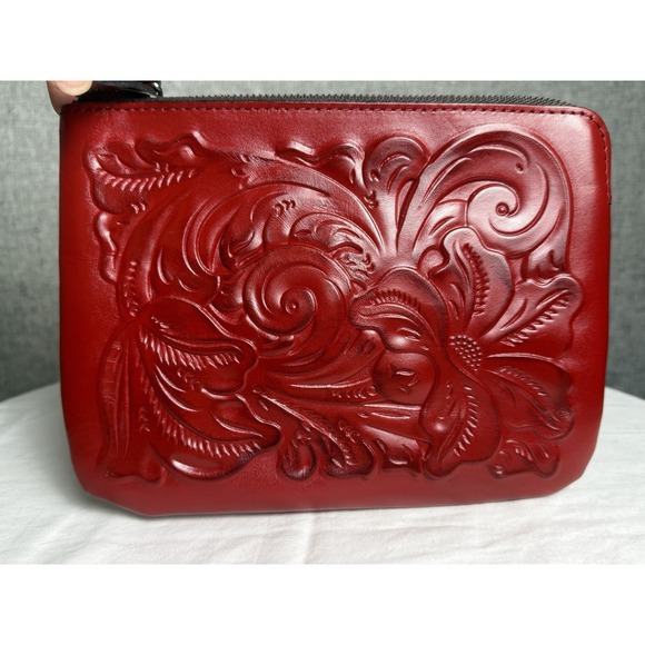 Patricia Nash Handbags - Patricia Nash Tooled Leather Cassini Wristlet Lava Red Burgundy Small NWT
